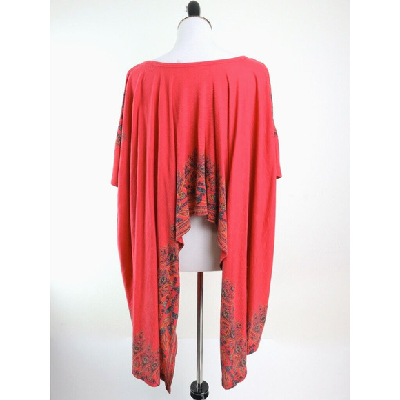 Free People Size S Oversize Split Back Tunic Red Black Pimento Floral - Picture 6 of 12
